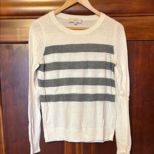 LOFT Cream and Gray Striped Sweater